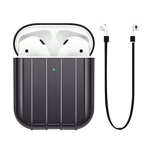 FRTMA Compatible with Apple Airpods 2 Charging Case Shockproof Non-Slip Protective Case [Front LED Visible] & Anti-Lost Strap(Gun Color)