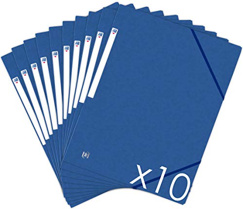 Oxford Topfile+ Lot de 10 Chemises Cartonnées 3 Rabats Format A4 fermeture Elastiques - Pochettes...