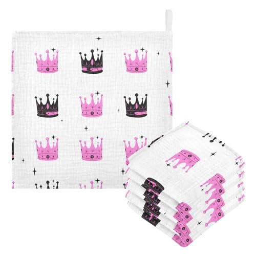Kigai Cartoon Crown Baby Washcloths,5pcs Ultra Soft Absorbent Towel,Newborn Bath Face Towel, Natural Reusable Baby Wipes for Sensitive Skin, Baby Registry as Shower
