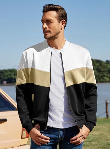 Image of Men's Lightweight Varsity Jacket Casual Bomber Jacket Stylish Color Block Coat