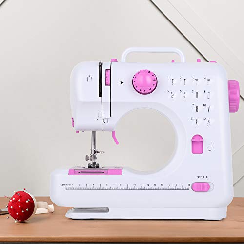 RZChome 12 Stitch Sewing Machine, Portable Household Easy to Use for Beginners Pink Sew 2 Speed with Upgrade