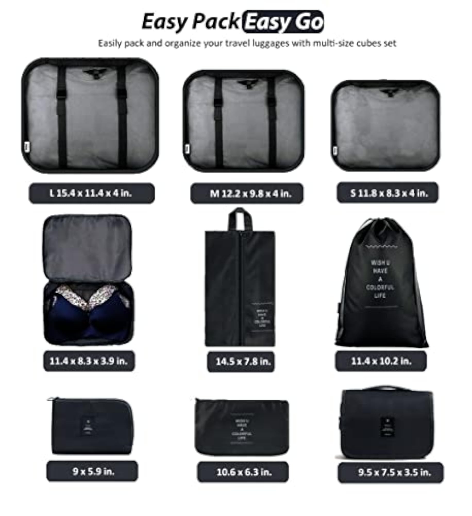 Packing Cubes for Travel, 9 Set Luggage Organizers