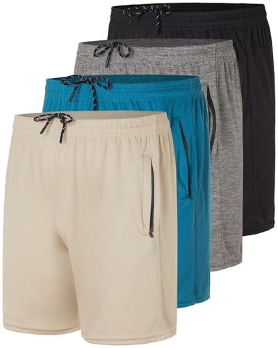 Image of Real Essentials 4 Pack: Men's 7 inch Athletic Running Quick Dry Mesh Shorts with Zipper Pockets (Available in Big & Tall)