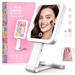 Travel Makeup Mirror with Lights, Rechargeable 10X/1X Double-Sided Magnifying Vanity Mirror, Portable LED Lighted Beauty Mirror with 3 Color Modes,Dimmable Touch for Desk, Handheld,Travel Use (Pink)