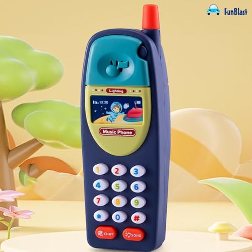 Image of FunBlast Cartoon Musical Mobile Phone for Kids, Mobile with Light & Sound Toys for Babies | Educational Toys for Kids 3+ Years /Boys /Girls-1 Unit (Blue-A)
