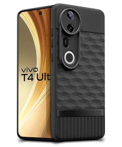 Image of WOW IMAGINE Back Cover for Vivo T4 Ultra with Hexa Cube Design | Ultra Slim Soft Rubberised Case | Inner Velvet Fabric | Matte Silicone Flexible Mobile Case | Camera Protection - Black