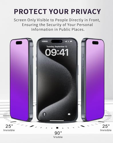 Image of 2 Pack for iPhone 14 Pro Max Privacy Screen Protector Tempered Glass for iPhone14ProMax 6.7inch Anti-Spy Private Glass Film Anti-Blue Light No Bubble Anti-Scratch Full Coverage Gradient Purple