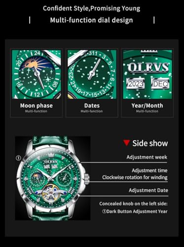 Image of OLEVS Mens Automatic Watches Self-Winding Starry Sky Diamond Skeleton Luxury Wrist Watch Waterproof Luminous