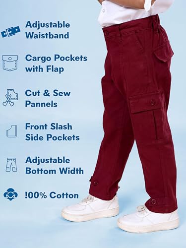 Image of Boys Cotton Full Length Front Cut Sew Cargo Pant with Bottom Tab