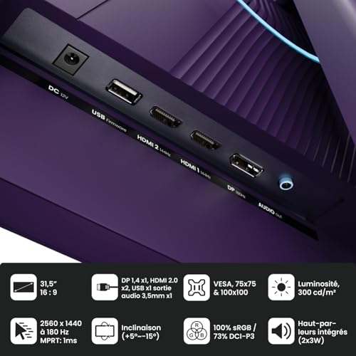 Image of Arozzi Gaming Monitor Nova 32 inch IPS 180Hz - Computer Monitor QHD 1440p - Adaptive Sync, HDR10 & Flicker Free Display - 100% sRGB Color Accuracy - PC & Console Ready - Purple