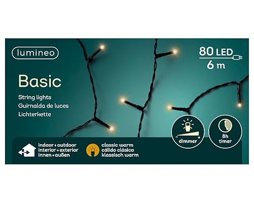 Lumineo Lichterketteic klassisch warm - 80 LEDs - 6 Meter - schwarzes Kabel - Indoor & Outdoor - Timer - dimmbar - IP44 Schutz Lumineo Lichterketteic klassisch warm - 80 LEDs - 6 Meter - schwarzes Kabel - Indoor & Outdoor - Timer - dimmbar - IP44 Schutz
