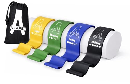 Image of A-Tape Resistance Loop Bands Set for Men & Women | Premium Natural Rubber Heavy Duty Workout Bands for Legs, Glutes, Squats, Stretching, Fitness & Physiotherapy (Yellow,Grn,Blue,Blk) (Pack-4)