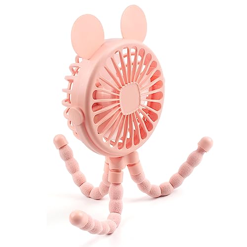 Image of Suteng Stroller Fan Flexible Tripod Clip On Baby Fan, Battery Operated Mini Portable Handheld Fan for Car Seat Crib Stroller, USB Rechargeable Small Desk Fan with 3 Speeds and LED Lights