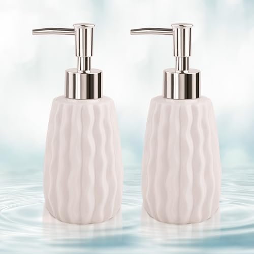 Image of Ceramic Soap Dispenser for Wash Basin - Handwash Dispenser Bottle - Leak-Proof Design with Silver Glossy BPA-Free Pump, Velo, White, Pack of 2,SoapDispenser VeloCombo WhiteWhite