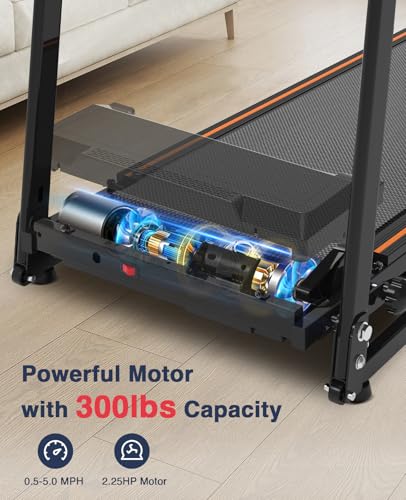 Redliro Walking Treadmill with Long Handrails – Treadmill for Seniors 300 lbs Capacity – Foldable, Lightweight with Wheels, Cup & Phone Holder – Recovery Machine for Home or Apartment