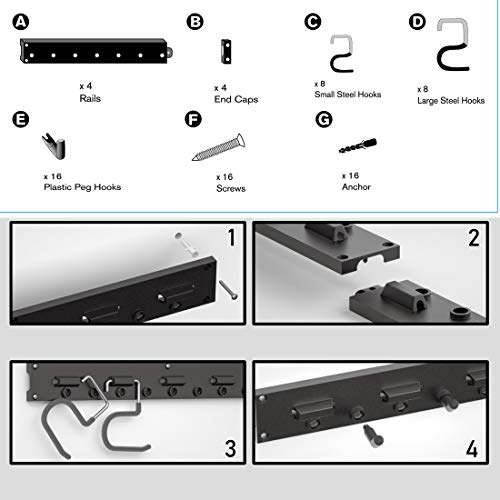 Twinkle Star Upgrade 64 Inch Garage Tool Organizer Wall Mounted, Mop Broom Holder Adjustable Storage System, Wall Holders For Garden Tools, Heavy Duty Tool Hanger With 16 Hooks 4 Rails #TOP3