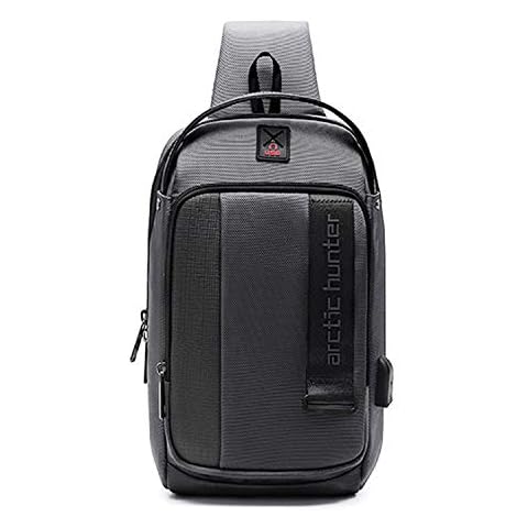 FANDARE Neu Brusttasche Schultertasche Herren Sling Bag Crossover Rucksack mit USB 12 inch Tablet Umhängetasche Sporttasche für Wandern,Abenteuer,Sport, Reisen Wasserdicht Polyester Schwarz A Cover