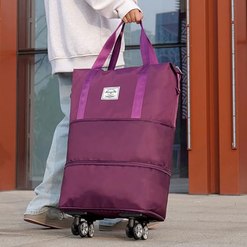 Rolling Duffle Bag with Detachable Wheels Expandable Foldable Duffle Bag for Travel Luggage bag Carry on Weekend Travel Bag (Fuchsia)4