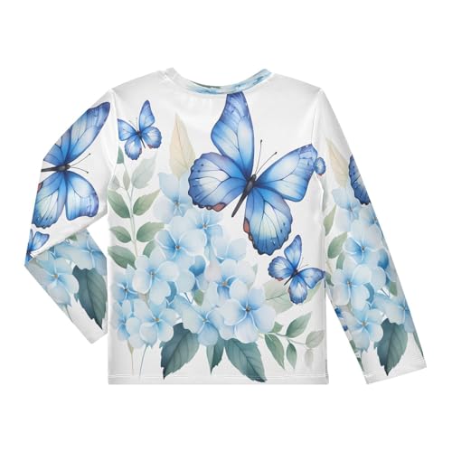 Boys Rash Guard Swim Shirt Long Sleeve UPF+ 50 Sun Shirts Quick Dry Shirt Blue Butterfly and Floral for Toddler Kids2
