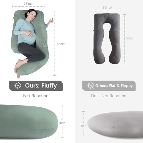 Image of MOON PARK Pregnancy Pillows for Sleeping - U Shaped Full Body Maternity Pillow with Removable Cover - Support for Back, Legs, Belly, HIPS - 65 Inch - Green