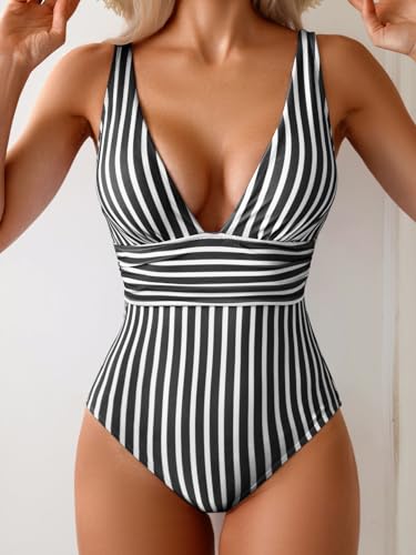 Eomenie Women's One Piece Swimsuit Tummy Control Bathing Suit V Neck Slimming 1 Piece Swimwear3
