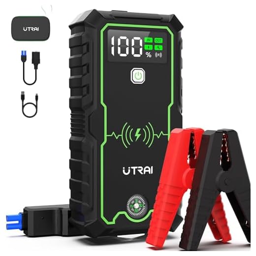 UTRAI Arrancador de Coches, 27000mAh 3600A Arrancador de Baterias de Coche (para Todo vehículo de Gasolina o 8.5L de Diesel), con Dos Salidas USB,Linterna LED Cargador Inalámbrico 10W