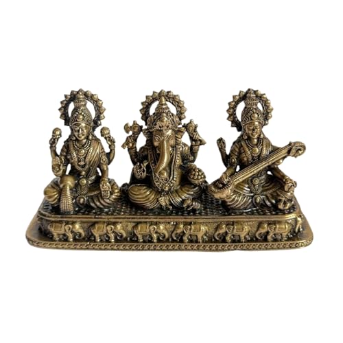 Image of eCraftIndia Brass Goddess Lakshmi Ganesha Saraswati Idol Murti Statue for Home Decor, Pooja Room Temple