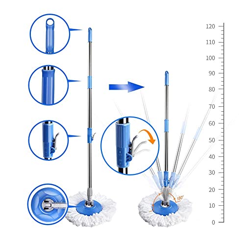 Masthome Spin Mop And Bucket With Wringer Set, Mop Bucket System With 5 Microfiber Mop Heads, 1 Detergent Dispenser & 2 Wheels, Easy Wring Spin Mop Or Hardwood, Laminate, Tile Floor Cleaning #TOP4