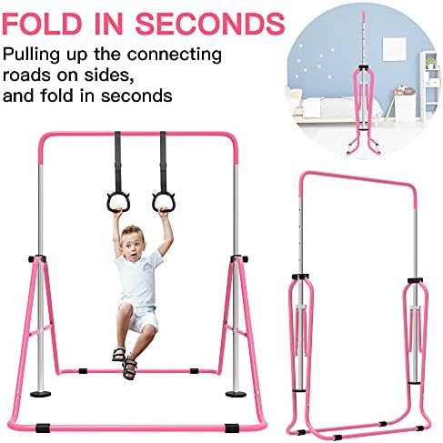 EVERYMILE Gymnastics Bars, Junior Training Kip Bar Gymnastics Equipment for Home,Adjustable Height Folding Horizontal Bar with Gymnastic Rings