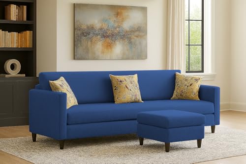 Image of Casaliving Premium Lifestyle Fabric 5 Seater L Shape Sofa Set 4 Seater Modern Sofa Set & Ottoman for Living Room (Blue Color)