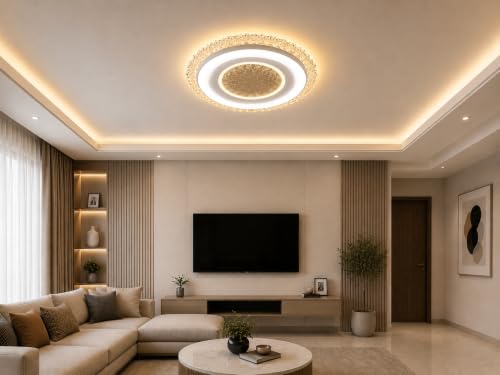 Image of FILLISKA Aluminium Luxurious 3 in 1 Led Ceiling /Wall Chandelier Light with 3 Step Colour Changing Function (Acrylic White-665-1)