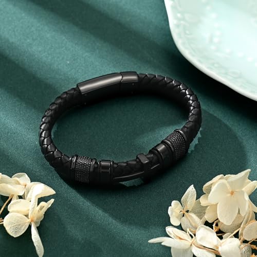 Pulsera cruz cuero cremación acero inoxidable miniatura 3