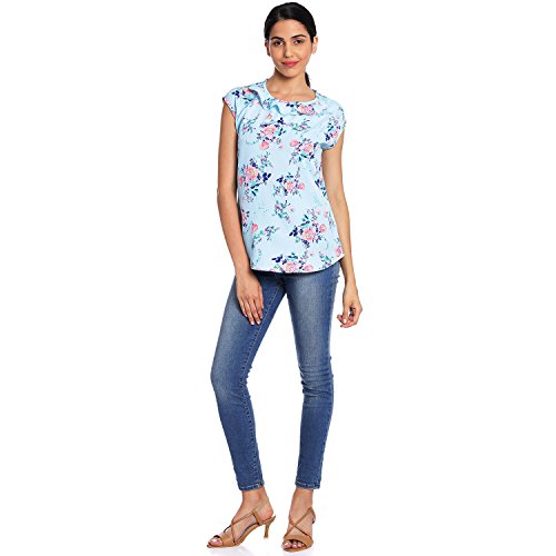 Image of Light Blue Floral Women Ruffle Top