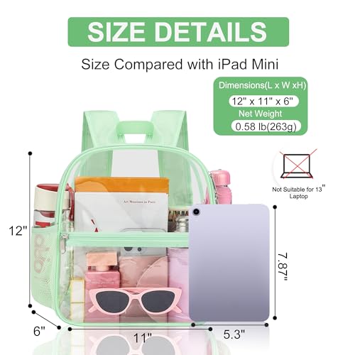 Image of Oraben Clear Backpack for Stadium Events 12x11x6 inch Stadium Bag | Clear Bag for Game Day ,Sportsing, Concerts , Fast Security Check, Waterproof PVC, 2 Side Pockets