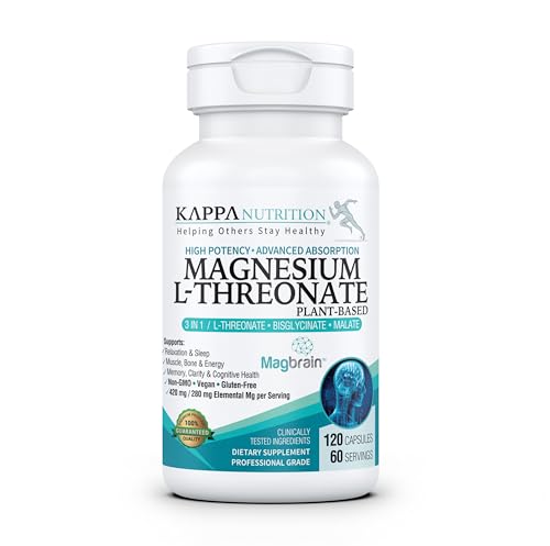 Kappa Nutrition Powered by Magbrain™ Magnesium L-Threonate Plant-Based, 420mg Elemental Magnesium (3 Capsules) from 2,253mg, 120 Vegan Capsules, Brain, Sleep & Muscle Support.