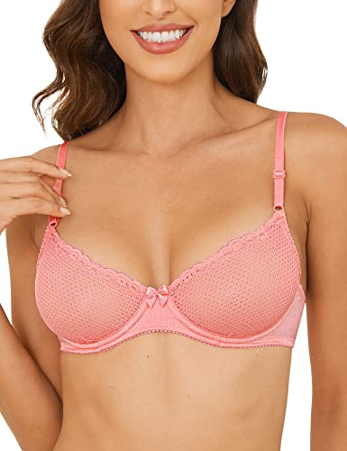 Image of Wingslove Women's Sexy 1 /2 Cup Lace Bra Balconette Mesh Underwired Demi Shelf Bra Unlined See Through Bralette