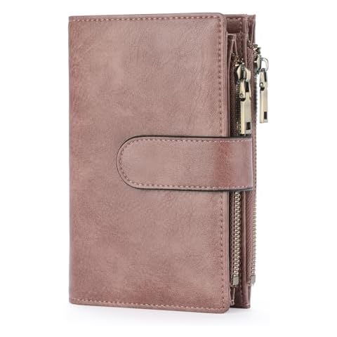GOIACII Womens Wallets Rfid Credit Card Holder with 2 Zipper Pockets, 3 ID Windows Ladies Purse Leather Cover