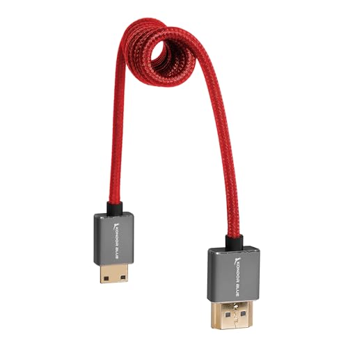 Image of KONDOR BLUE | Mini HDMI to Full HDMI Cable 12 inch -24 inch Braided Coiled | 4K 60Hz, 18Gbps, HDR, 3D Video & Nylon Braided with Reinforced connectors | Red
