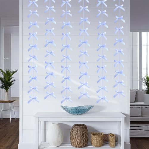 Image of Blue Ribbon Bow Hanging Garland Banner for Baby Shower Blue Bow Party Decorations Girls Bow Birthday Decoration Tying The Knot Bridal Shower Party Room Decor 6pcs