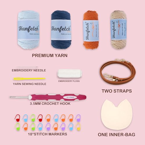 Image of Hanfetch Crochet Kit for Advanced or Intermediate Beginner, Step by Step Video Tutorial and Detailed Guide Instruction DIY Craft Supplies for Adult and Kid with Complete Kit for Granny Square Tote Bag
