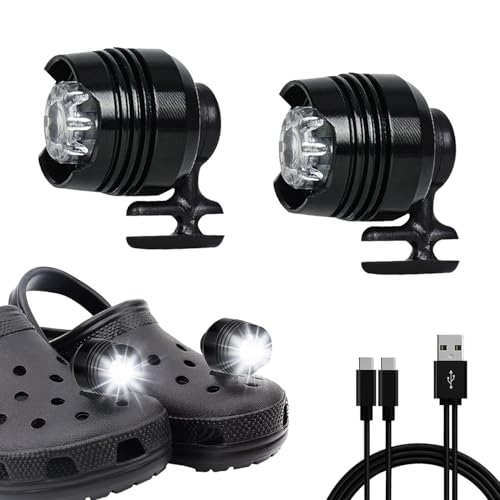 Rechargeable Shoe Lights 2 PCS 3 Lighting Mode Headlights for Croc Style Shoes Camping Accessories Shoe Charm Decoration Light IPX5 Waterproof Shoe Headlights for Walking Hiking Gift for Men Women