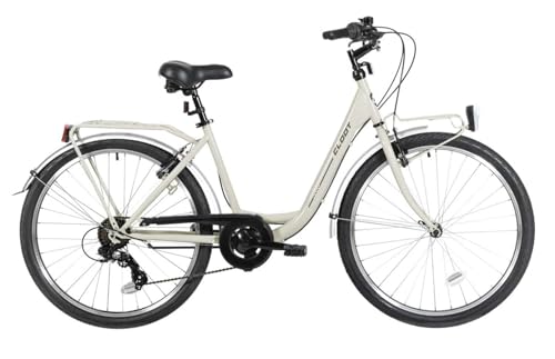 CLOOT Bicicleta Paseo Urbana Relax 26' con Cesta Portaequipajes Cambio 6 Velocidades Cuadro Bajo Comoda Estilo Clasico Confort Diario Uso Ciudad Ligera Diseño Elegante Hombre Mujer 155-178 cm (Beige)
