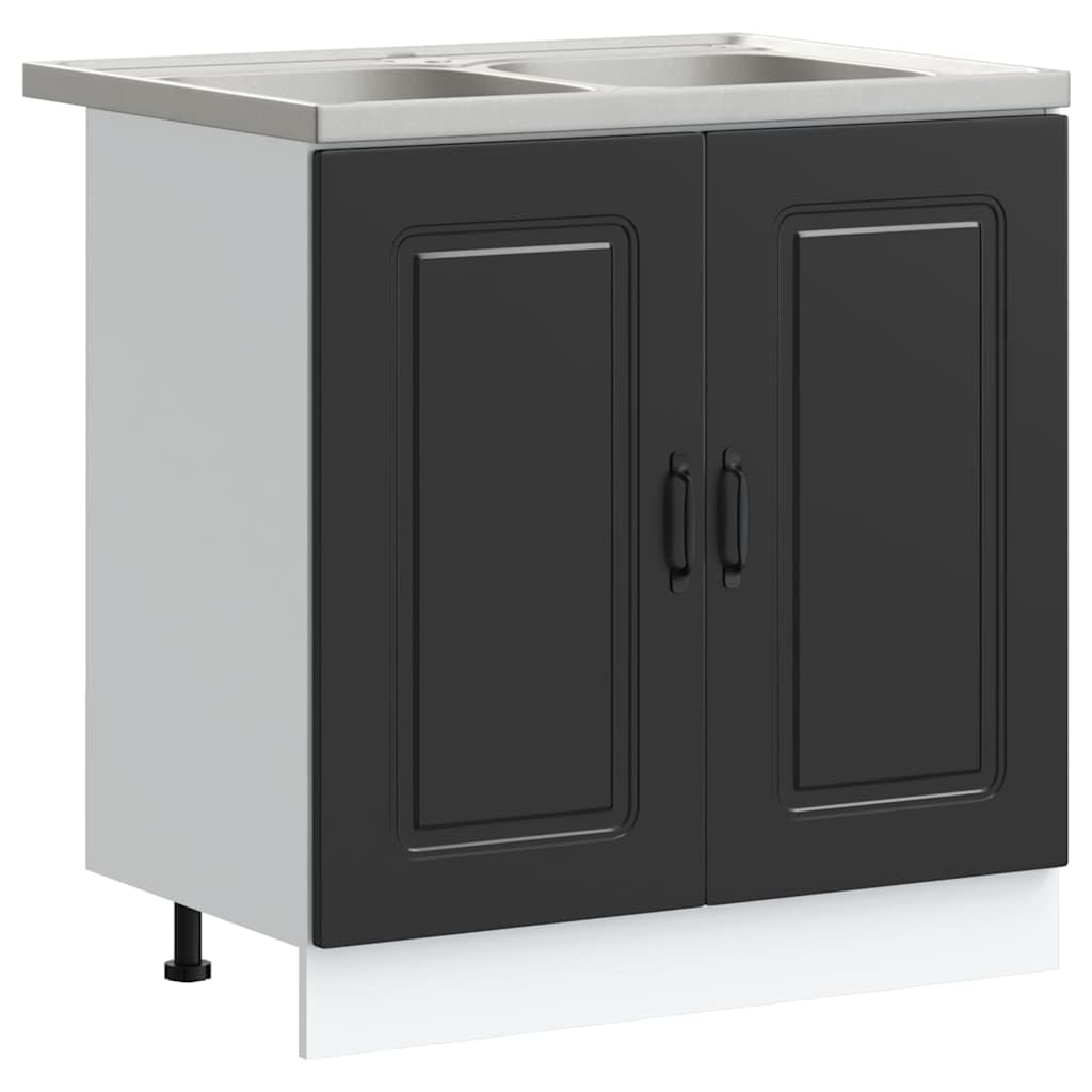 Buffet avec 2 portes Kalmar commode de rangement en bois noir