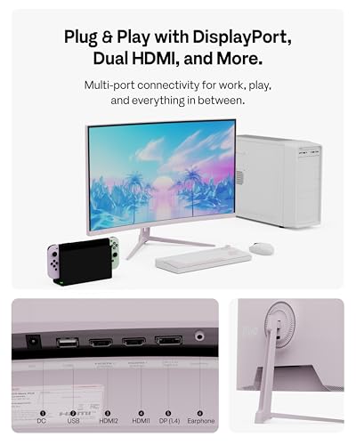 Image of Pixio PXC279 Wave Pink 27 inch 300Hz 1080p 1650R Curved Fast VA 1ms GTG Adaptive Sync Gaming Monitor with Pink HDMI 2.1 Cable Certified Ultra High Speed 10FT 8K 60Hz 4K 120Hz Nylon Braided