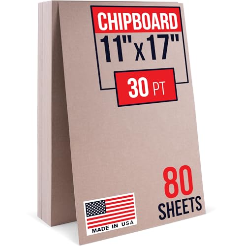Paclord 11" x 17" Brown Kraft Plain Chipboard Sheets, 30 Pt Thick – Made in USA Durable Cardboard Chipboard for Cardstock Projects, Picture Frame Backing, Scrapbooking – Bundle of 80 by Paclord - Used condition - US$16.70