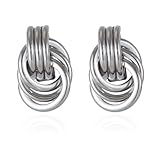GAOKOXI Silver Statement Geometric Earrings for Women Chunky Gold Knot Link Drop Dangle Earrings Trendy Jewelry Gift