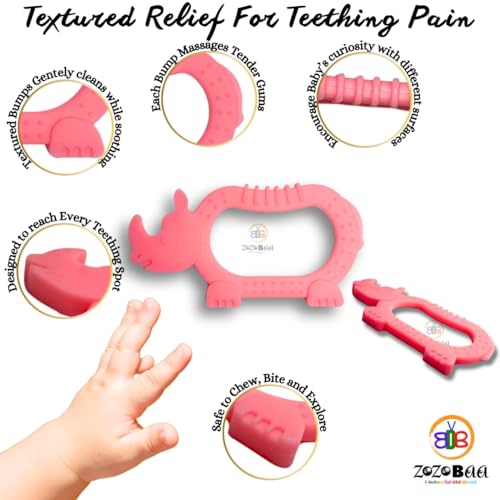 Image of Cute Shape Soft Silicone Teether for Baby Gums Teething Toys for Babies BPA Free Pain-Relief Non-Toxic 100% Food Grade Soothing Easy to Grasp Chewable- Rhino+Pineapple+Rabbit+Hand (Pack of 4)
