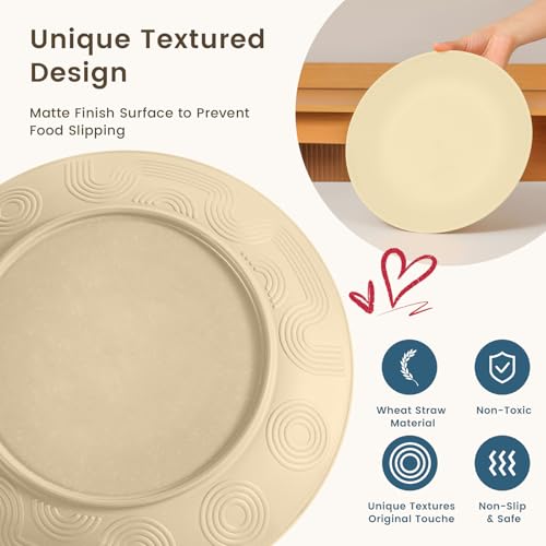 Image of Homienly 24 PCS Premium Wheat Straw Dishes Set for 6, Reusable Plates and Bowls Sets,Cups,Lightweight & Unbreakable Dishwasher and Microwave Safe Dinnerware Sets for Kitchen,Outdoor- Beige