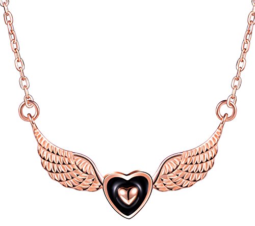 Preisvergleich Produktbild SIXLUO 925 Sterling Silber Herzen Engelsflügel Anhänger Damen Kette Verstellbare Halskette, Beste Geschenkidee für Frauen Mädchen