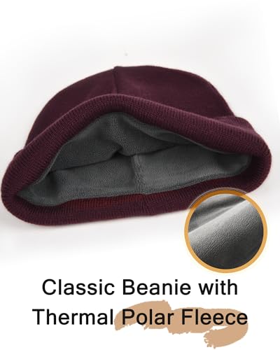 Image of FURTALK Mens Beanie Fleece Lined Winter Hats Double Layered Stylish Knited Cuffed Plain Hat